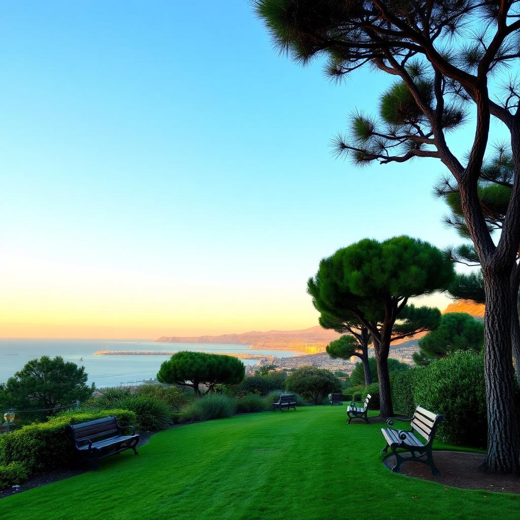 Parc ombragé avec vue sur la mer au-dessus de Monaco