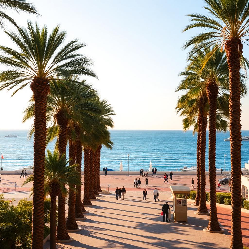 Palmiers et mer bleue le long de la Croisette à Cannes