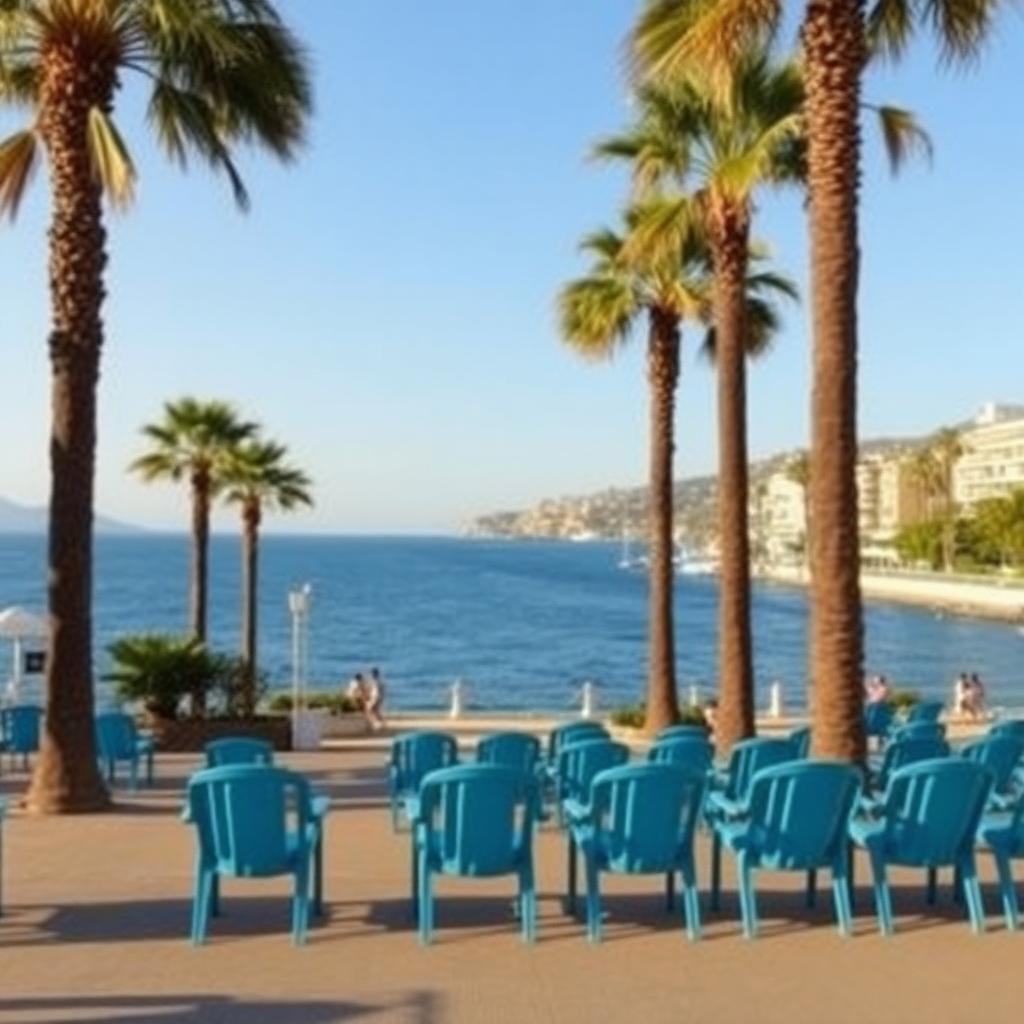Promenade des Anglais avec ses chaises bleues face à la mer