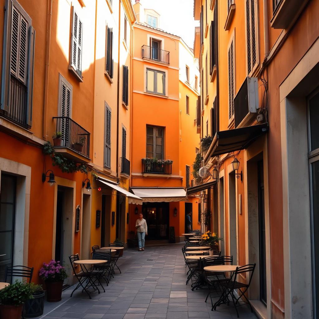 Ruelle du Vieux-Nice avec ses terrasses et façades ocres