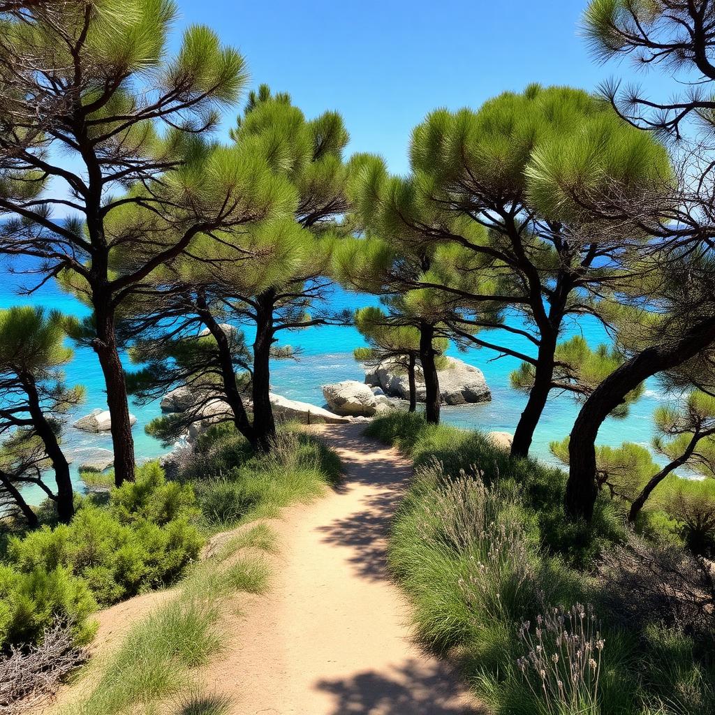 Sentier du littoral Le Corbusier au Cap-Martin, entre pins et mer